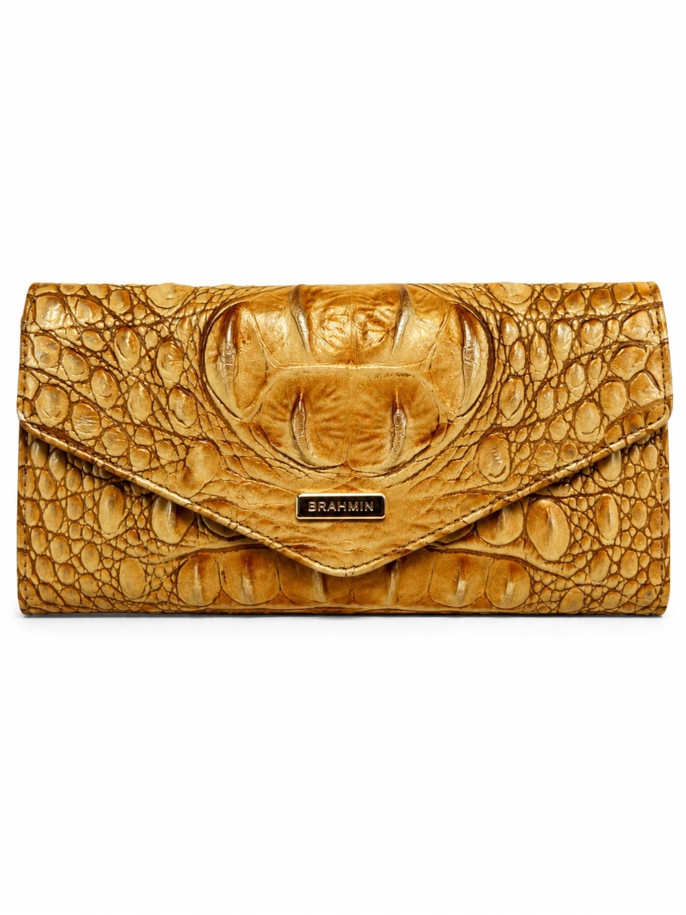 Brahmin Melbourne VERONICA Trifold Envelope Leather Wallet CASHEW Brown croc